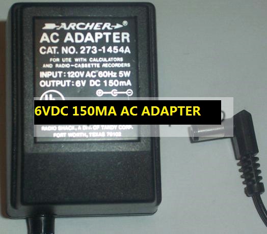 *Brand NEW* ARCHER 273-1454A 6VDC 150MA AC ADAPTER POWER SUPPLY - Click Image to Close